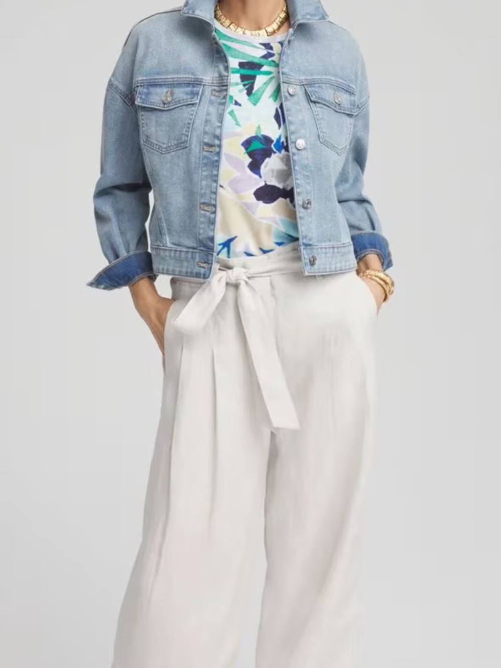 Chico's Dove Grey Linen Wide-Leg Tie-Waist Pants
